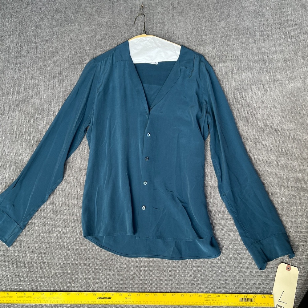 Equipment Femme Shirt Top Womens L Blue Silk Long Sleeve Lightweight Button Up